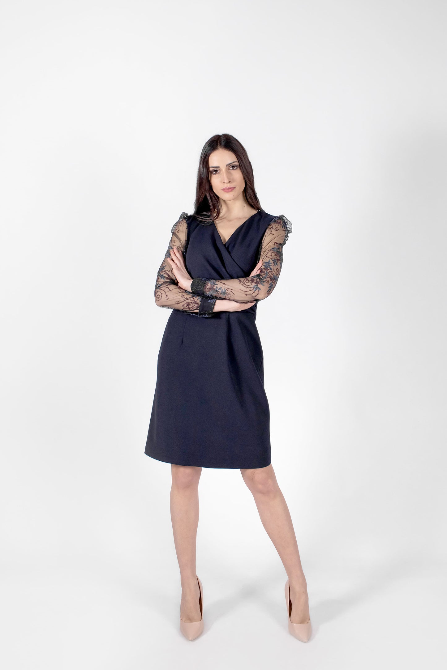 Abito donna in tessuto stretch e tulle