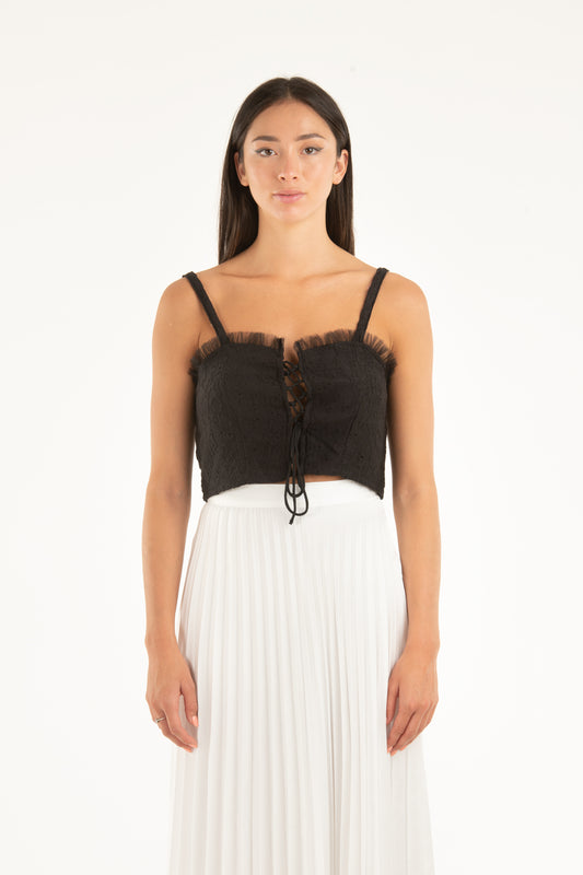 Top bustier in cotone e tulle