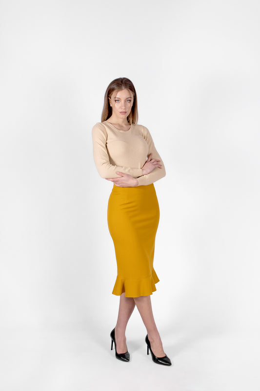 Gonna tubino con rouche sul fondo