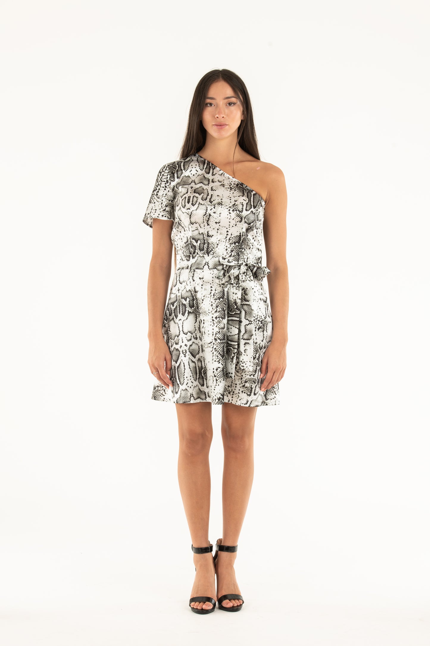Abito donna monospalla animalier 