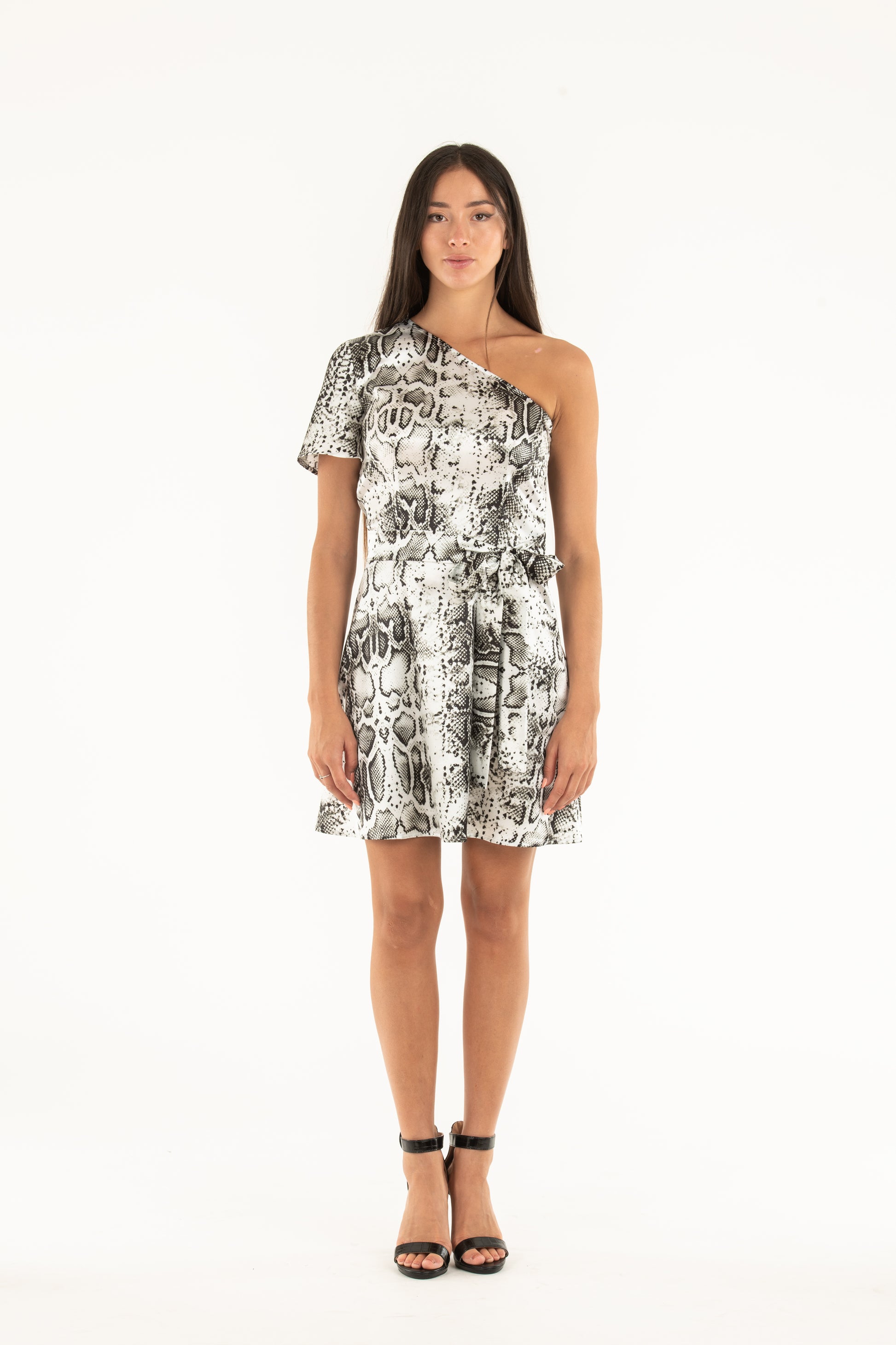 Abito donna monospalla animalier 