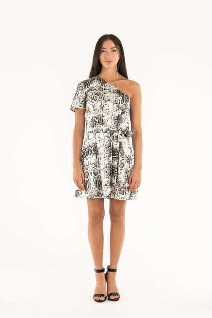 Abito donna monospalla animalier 