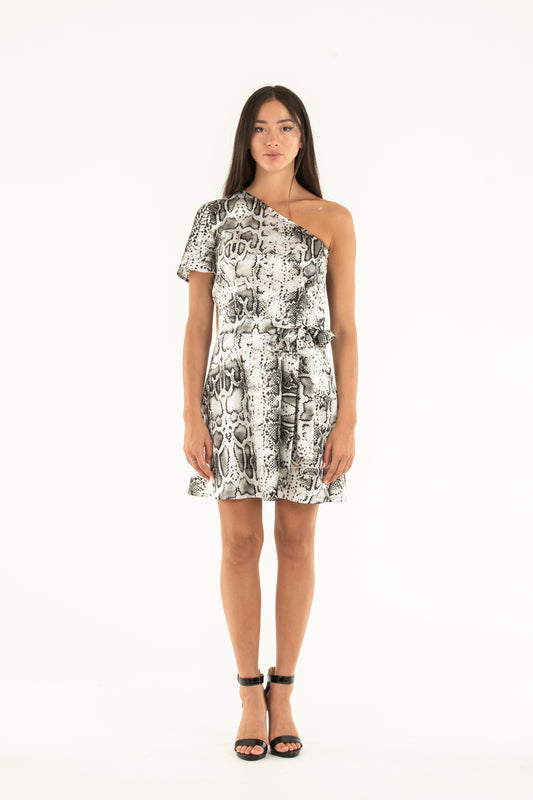 Abito donna monospalla animalier 